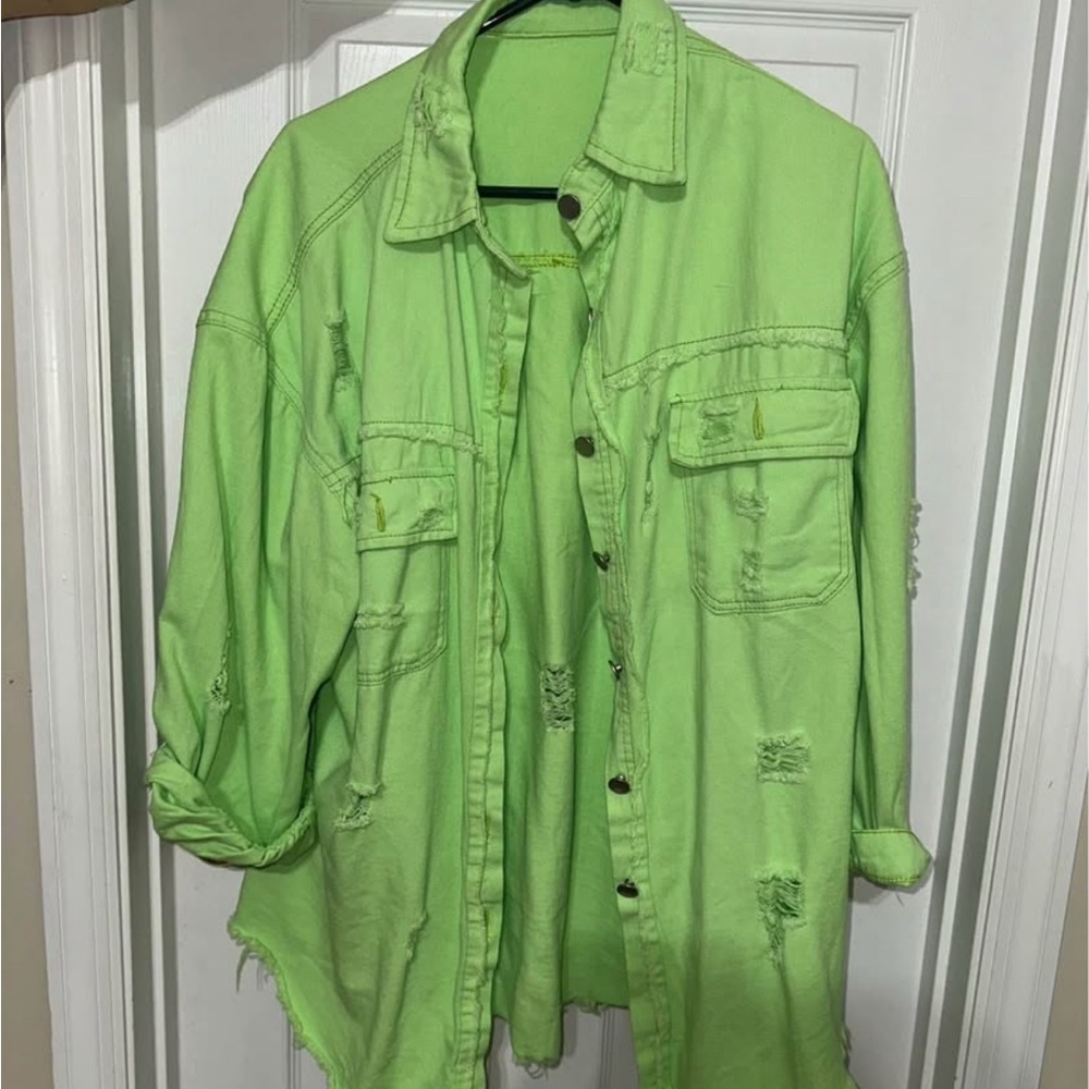 Lime Green Distressed Denim Jacket
